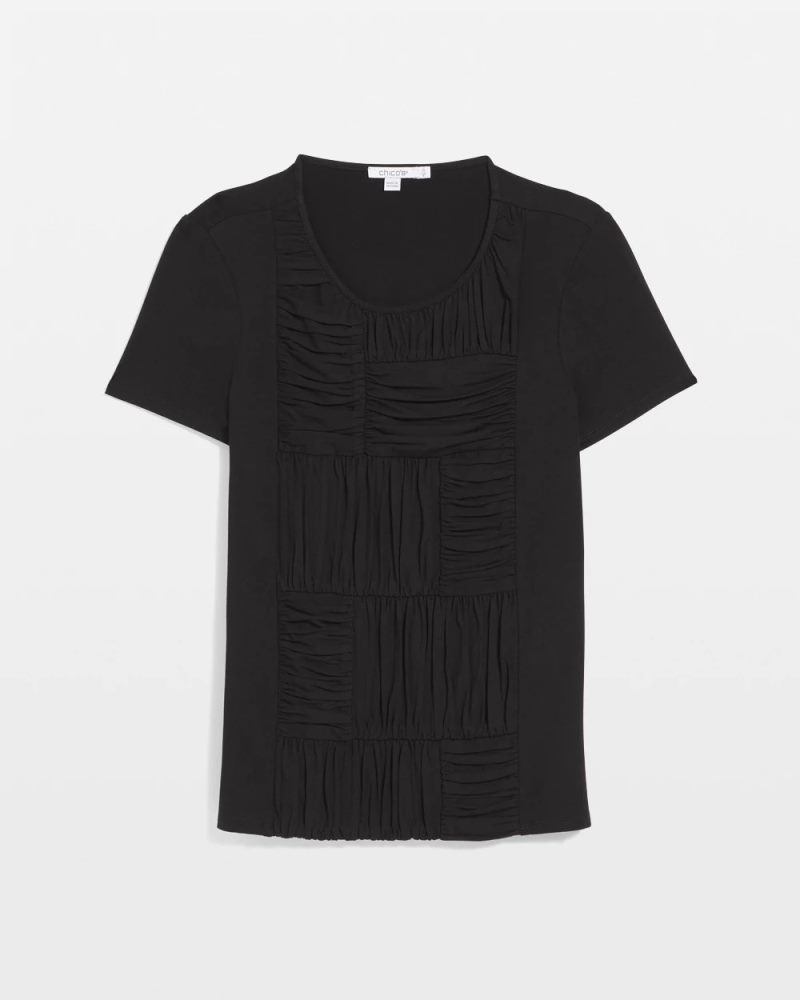 Chicos Jersey Knit Ruched Front Tee - BLACK