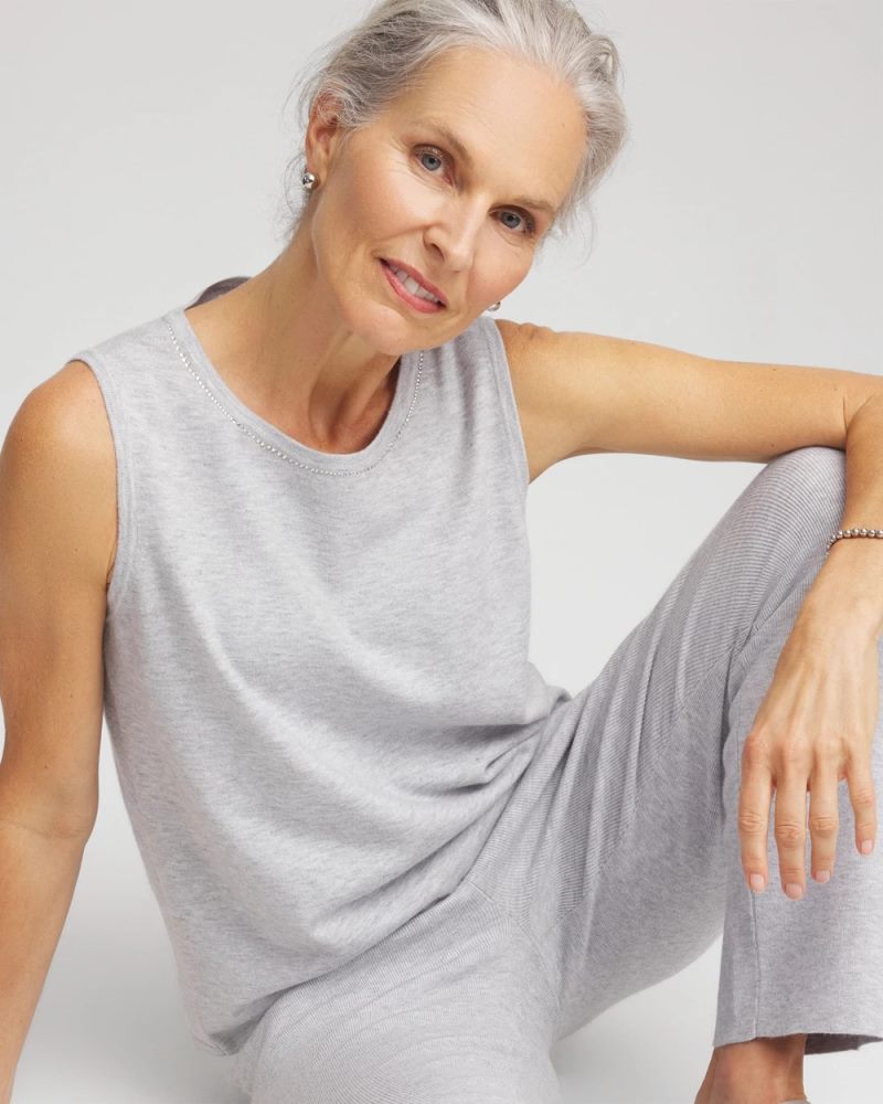 Chicos Zenergy® Luxe Diamante Tank - FROSTED GRAY HEATHER