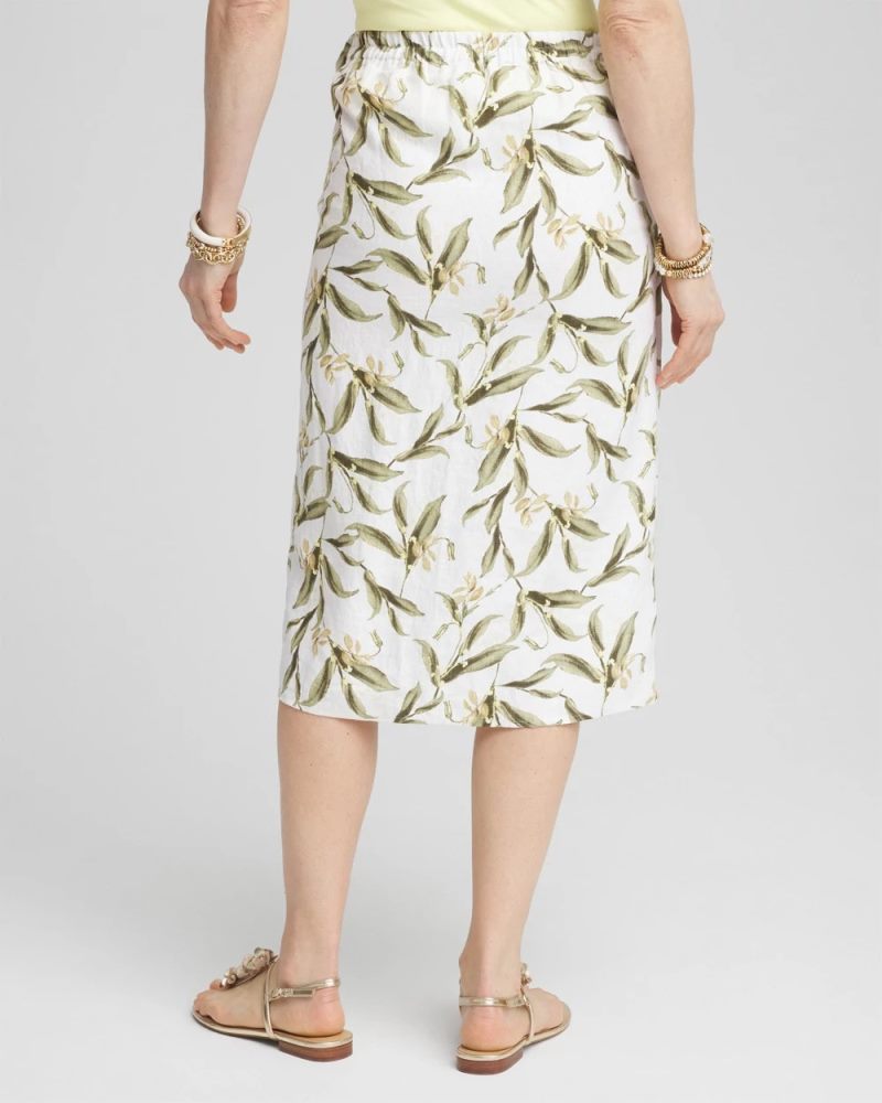 Chicos Linen Midi Wrap Skirt - ALABASTER
