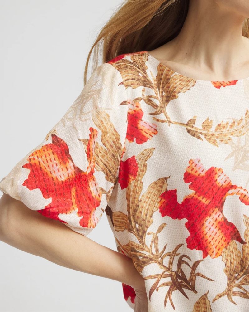 Chicos Floral Bubble-Hem Blouse - GLISTENING SAND