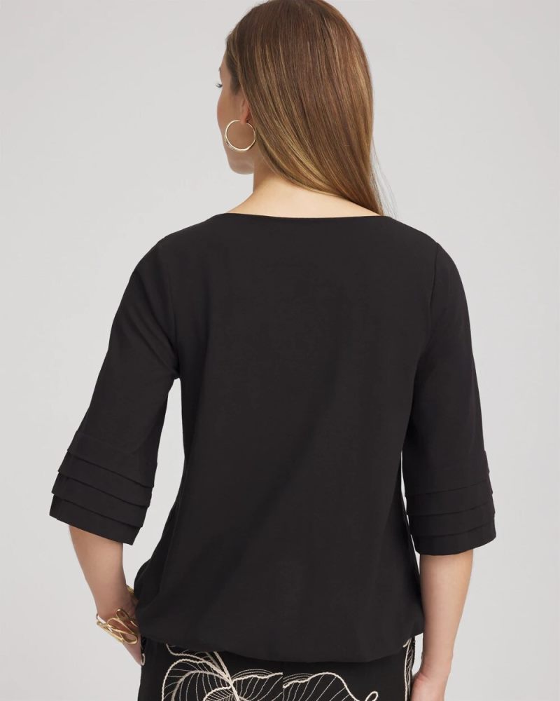 Chicos Boatneck Bubble-Hem Top - BLACK
