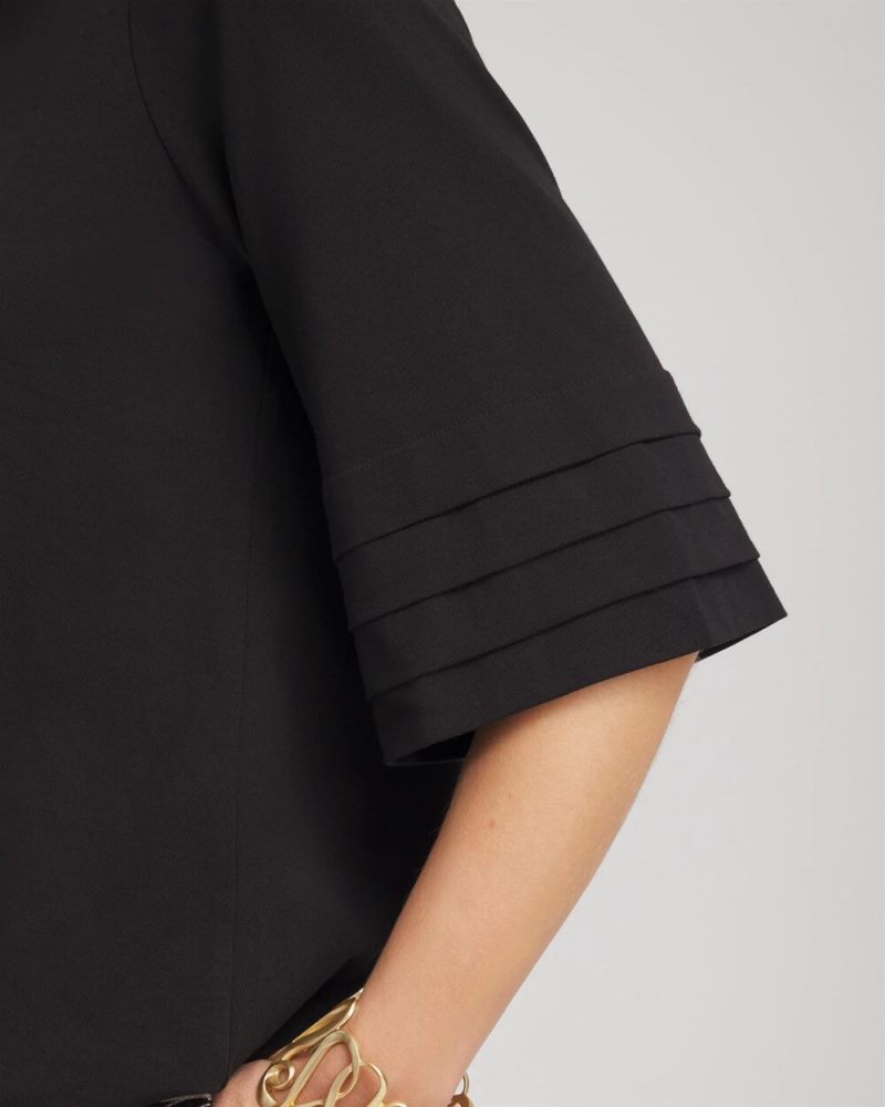 Chicos Boatneck Bubble-Hem Top - BLACK
