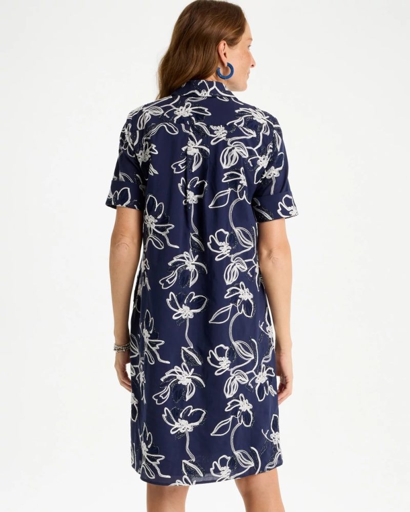 Chicos Embroidered Floral Dress - PASSPORT BLUE