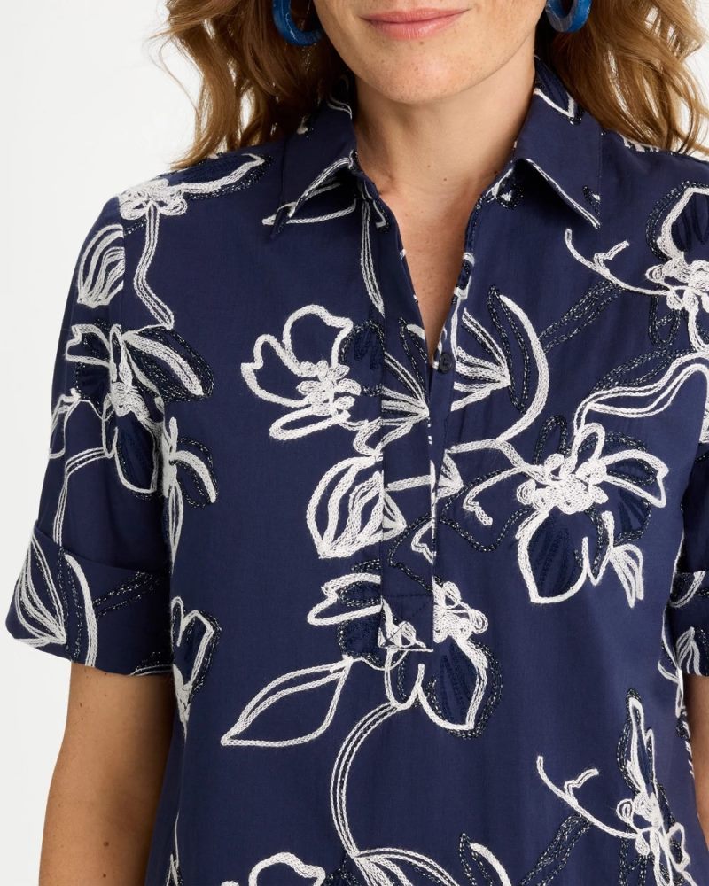 Chicos Embroidered Floral Dress - PASSPORT BLUE