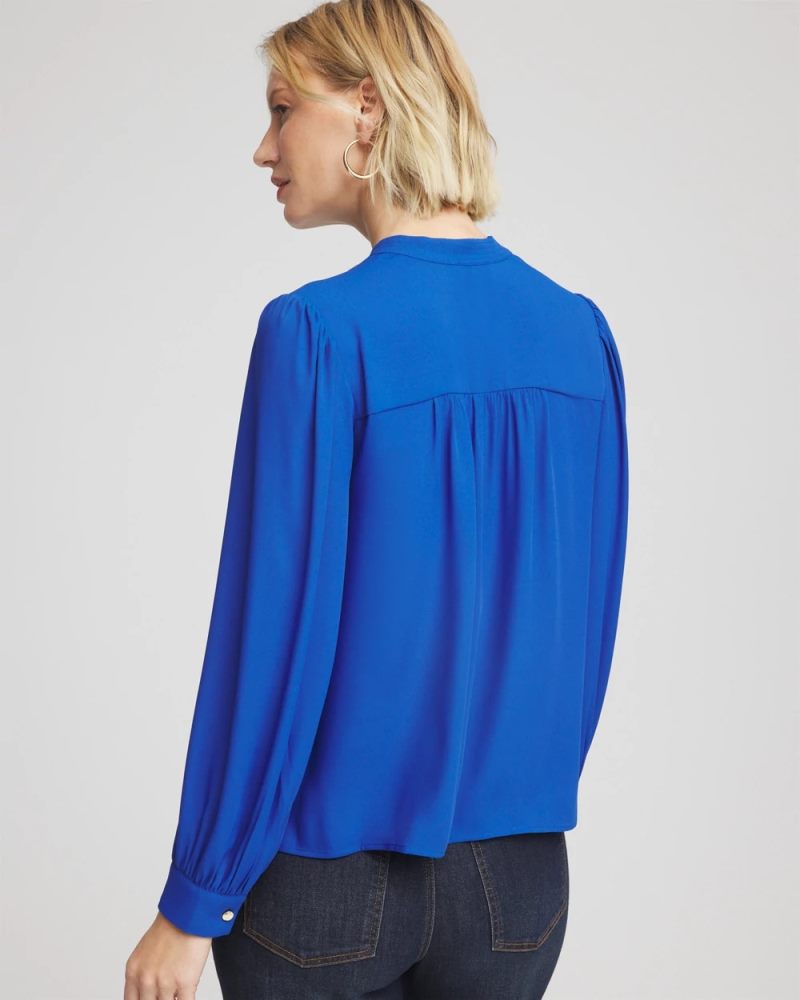 Chicos Splitneck Pullover Crepe Blouse - COBALT STONE