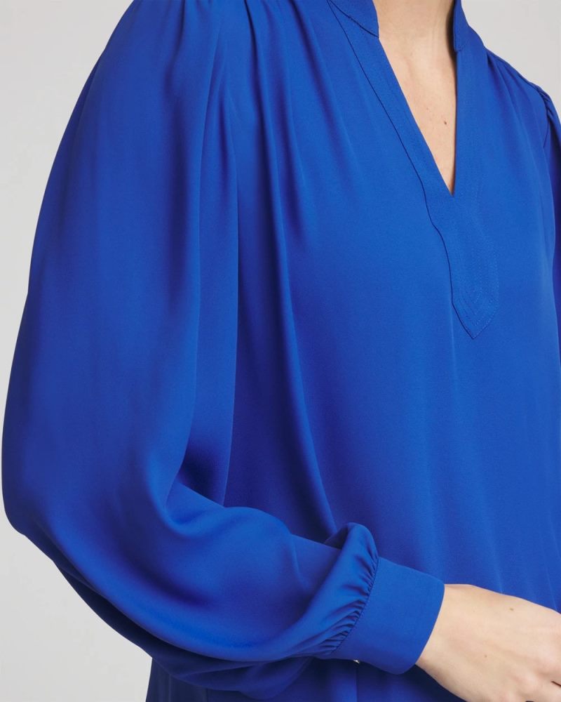Chicos Splitneck Pullover Crepe Blouse - COBALT STONE