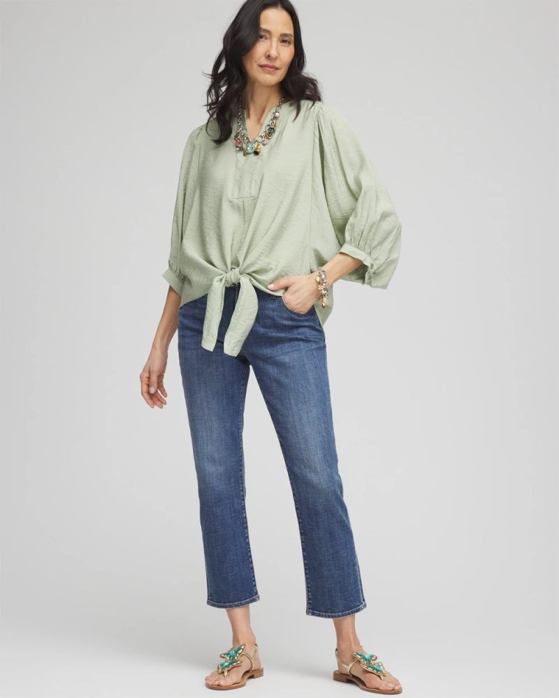 Chicos Tie-Front Blouse - MOROCCAN MINT