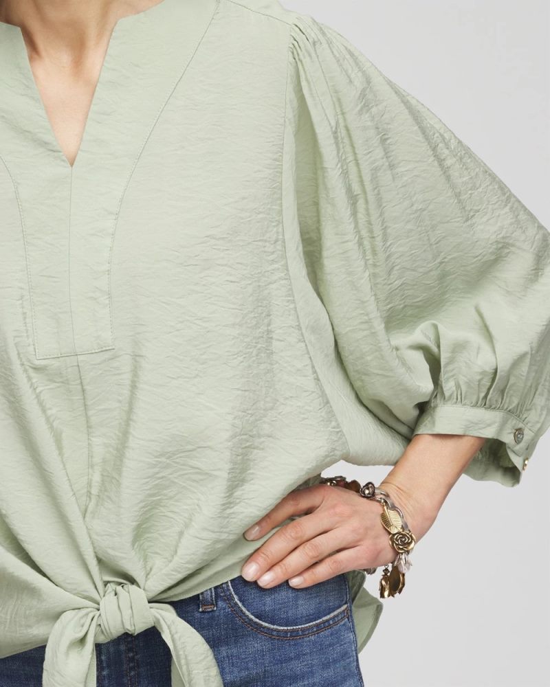 Chicos Tie-Front Blouse - MOROCCAN MINT