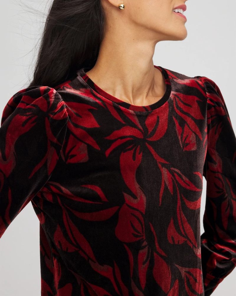 Chicos Velvet Rose Banded-Cuff Top - BLACK