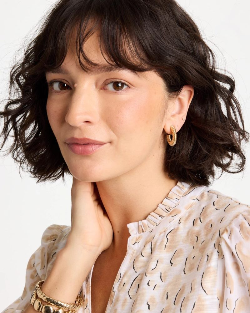 Chicos Crinkle Goldtone Hoop Earrings - GOLD