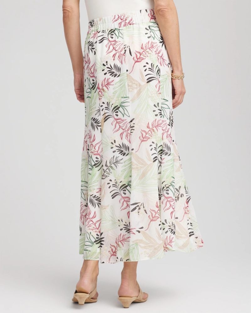 Chicos Floral Embroidered Crinkle Maxi Skirt - ECRU