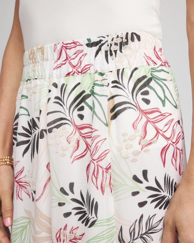 Chicos Floral Embroidered Crinkle Maxi Skirt - ECRU