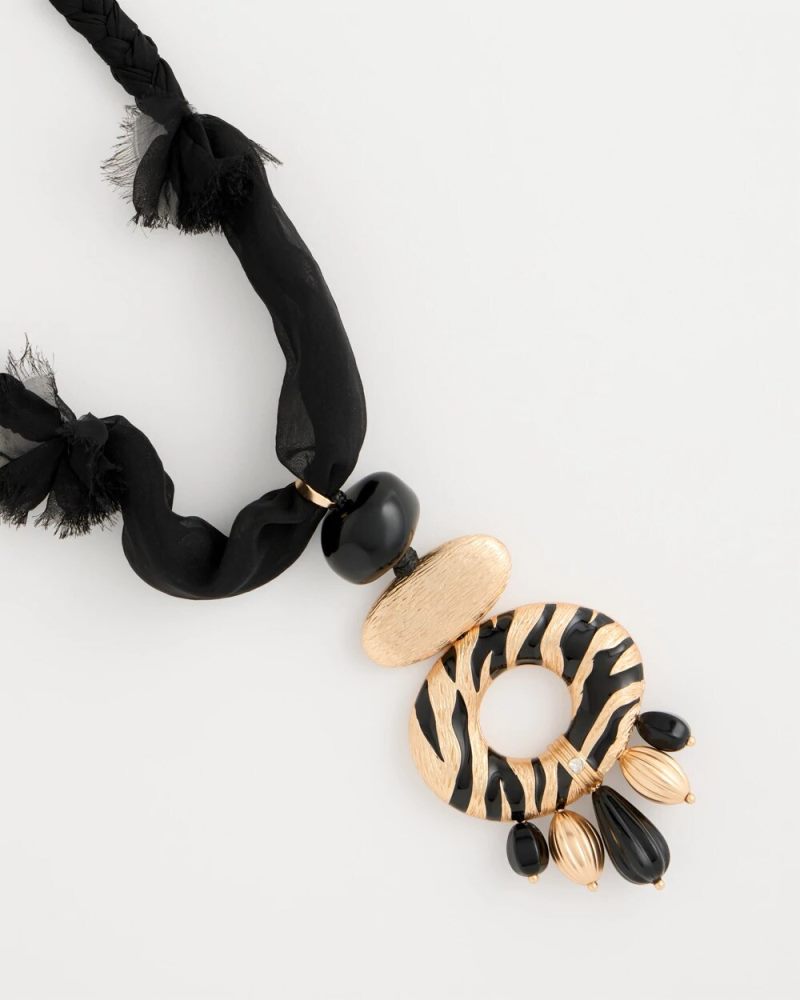 Chicos Tiger Pendant Necklace - BLACK/GOLD