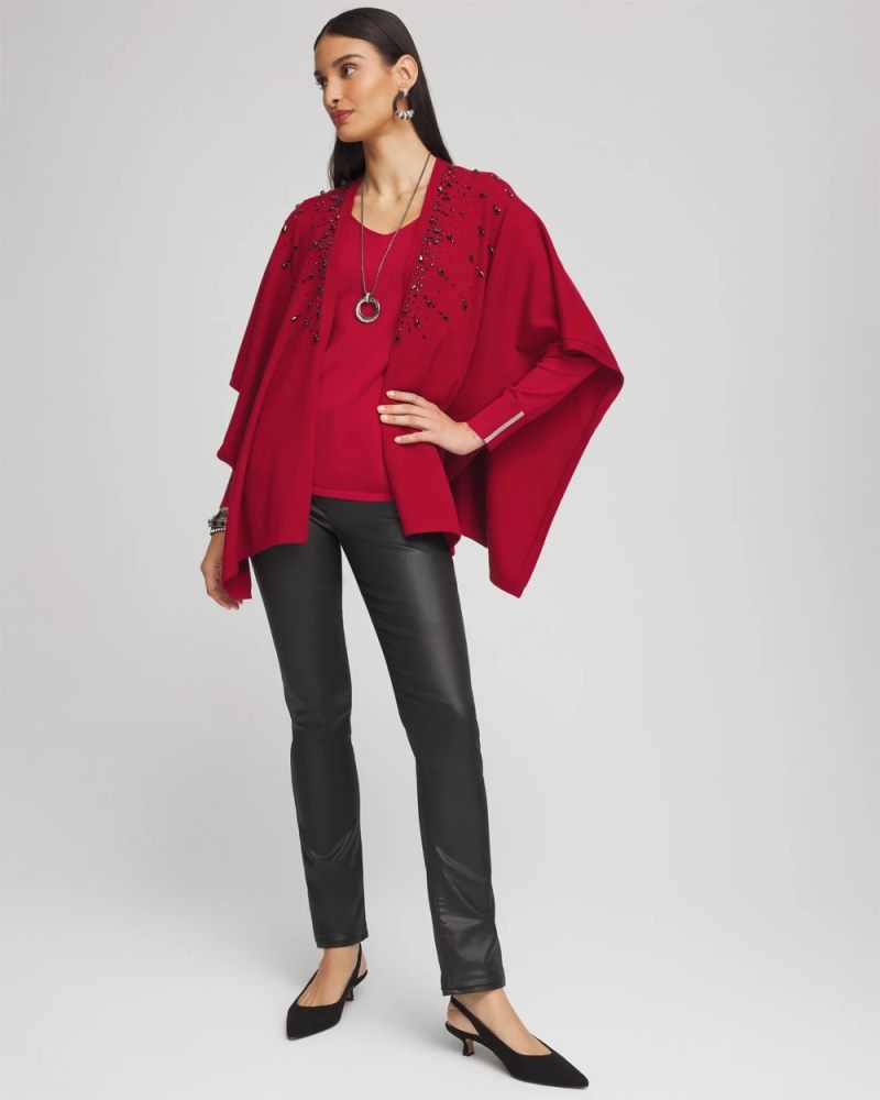 Chicos Caviar Trim V-Neck Pullover Sweater - RED ALLURE