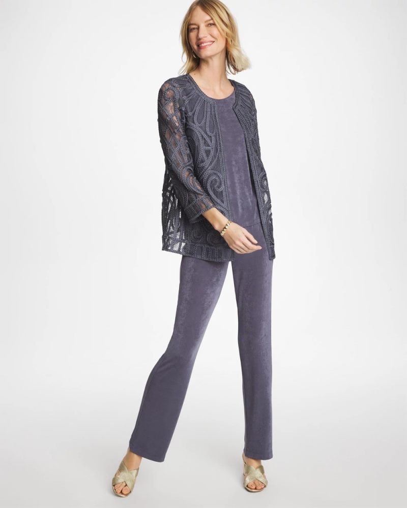 Chicos Travelers™ Short Embroidered Lace Jacket - SOFT SLATE