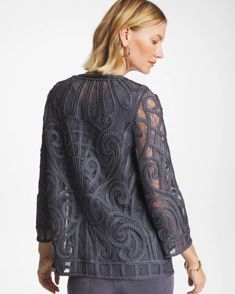 Chicos Travelers™ Short Embroidered Lace Jacket - SOFT SLATE