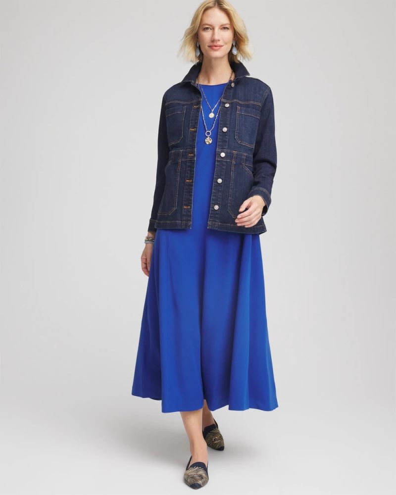 Chicos Seamed Crepe Maxi Dress - COBALT STONE