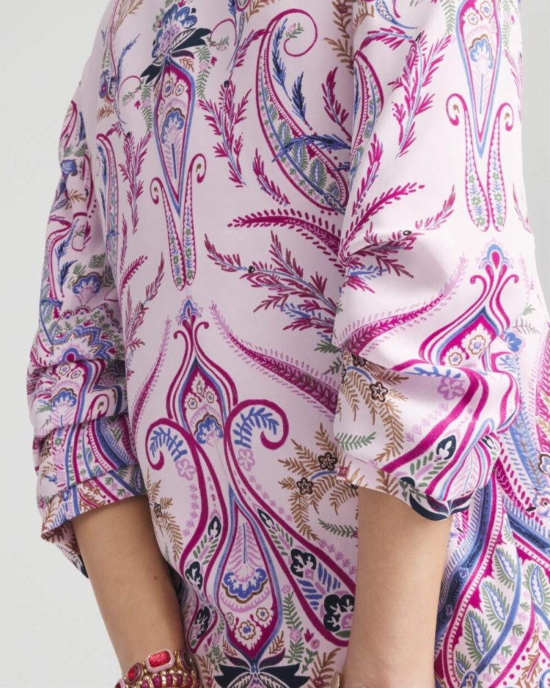 Chicos Ruched Sleeve Paisley Blazer - LAVENDER SKIES