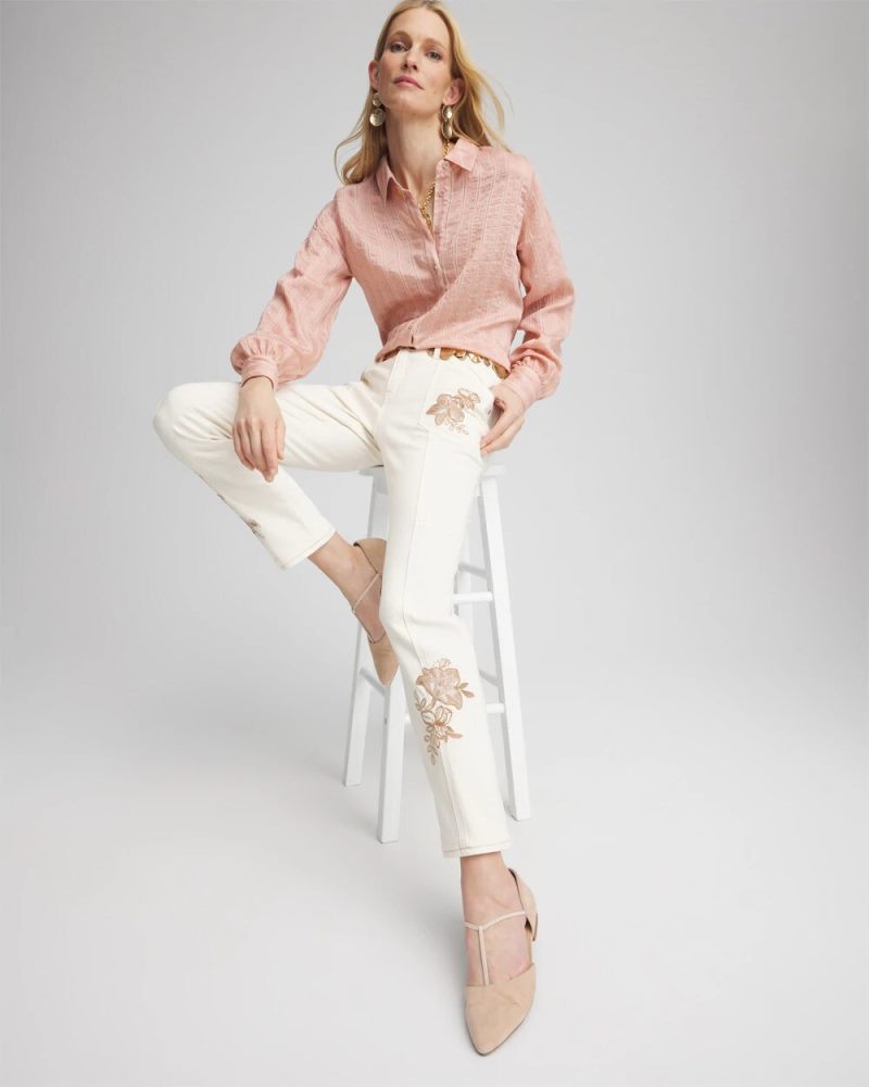 Chicos Girlfriend Ankle Utility Jeans - SEA SALT