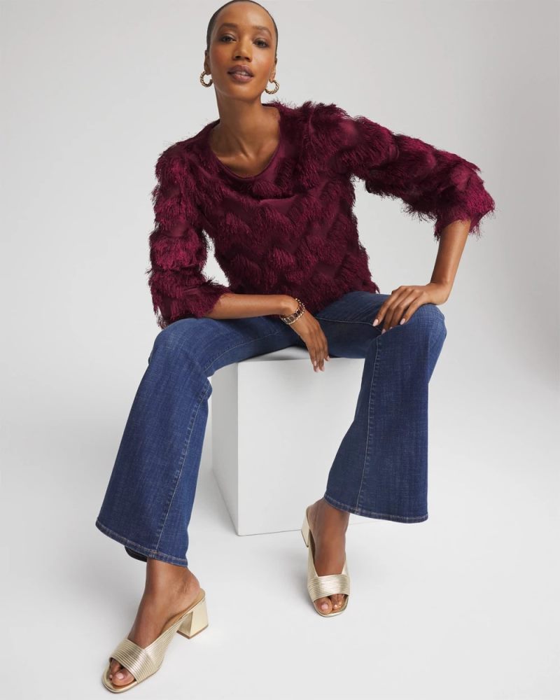 Chicos Chevron Fringe Party Top - DEEP CHIANTI