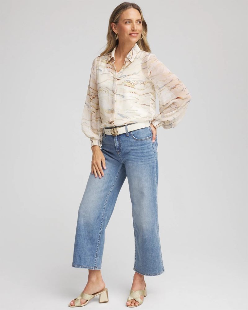 Chicos Georgette Blouson Sleeve Blouse - ECRU