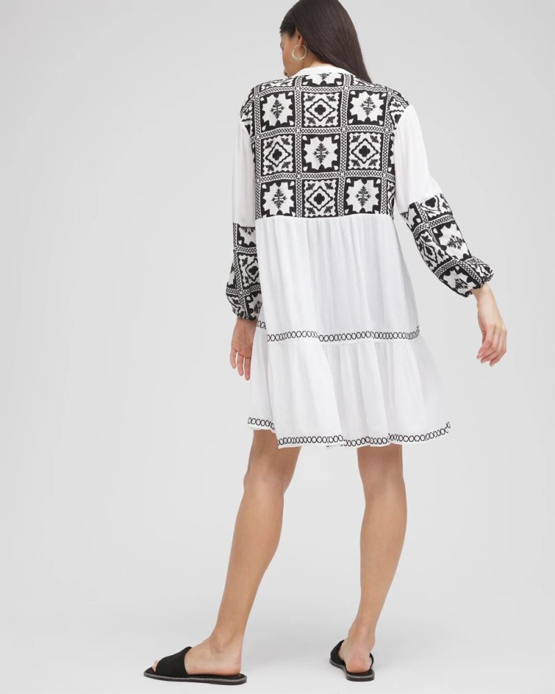 Chicos Eyelet Swim Dress Coverup - ALABASTER