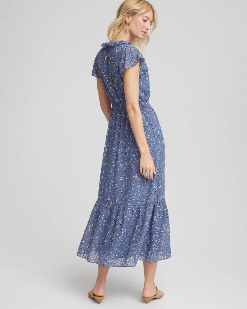 Chicos Textured Ruffled-Placket Maxi Dress - BLUE LOTUS