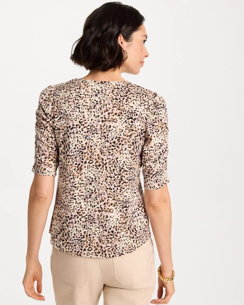 Chicos Touch of Cool™ Animal Print Shirred Tee - CATTAIL BROWN