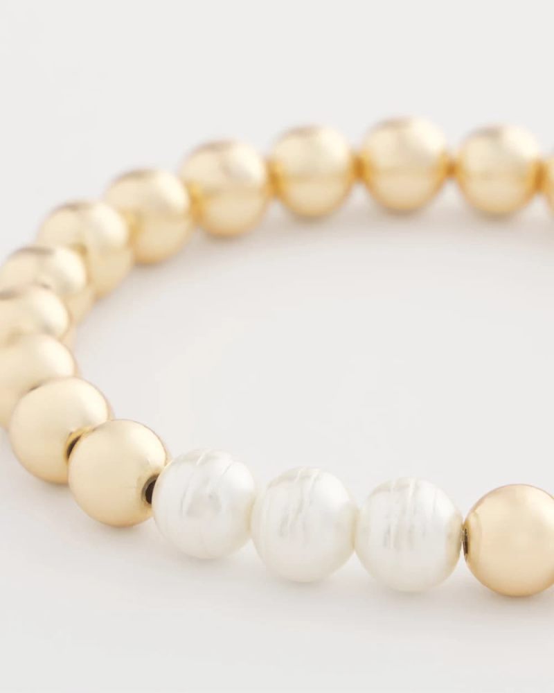 Chicos Goldtone Bead Stretch Bracelet - PEARL