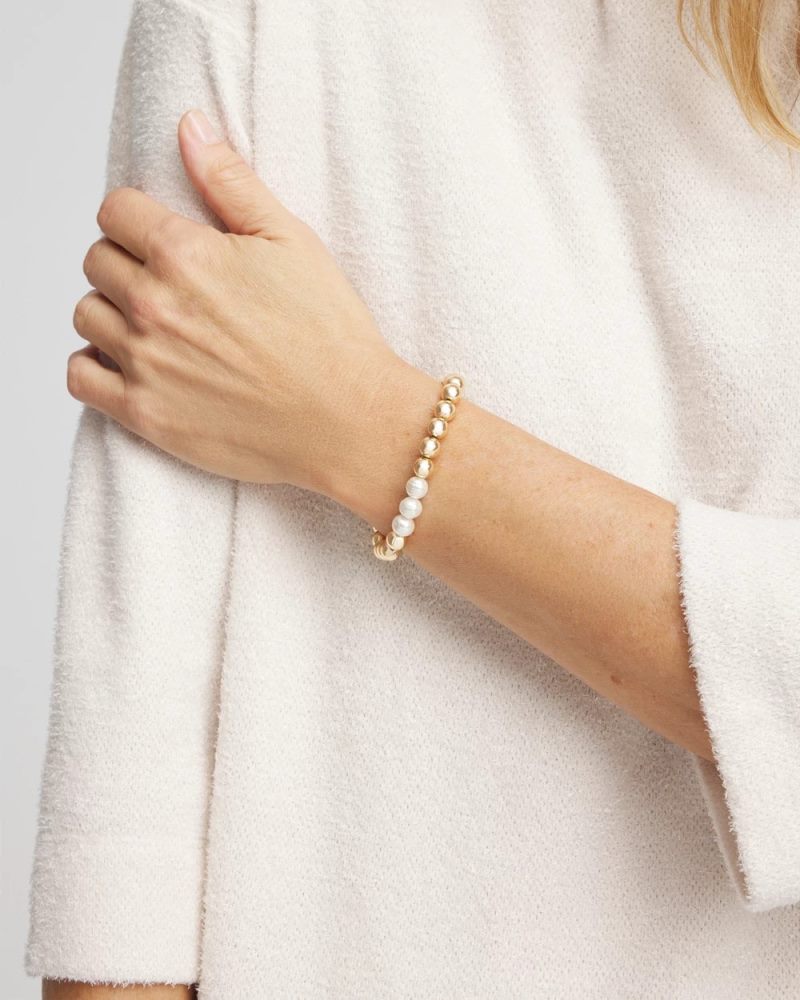 Chicos Goldtone Bead Stretch Bracelet - PEARL