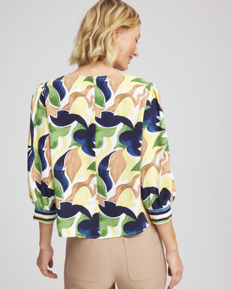 Chicos Mod Blooms Matte Satin Pullover - PANNA COTTA