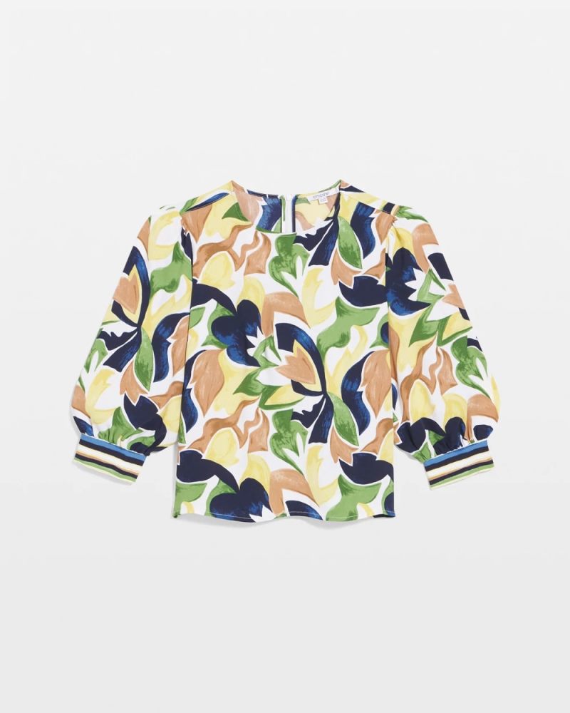 Chicos Mod Blooms Matte Satin Pullover - PANNA COTTA