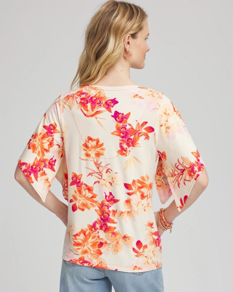 Chicos Touch of Cool™ Handkerchief-Sleeve V-Neck Tee - SUNSET PEACH