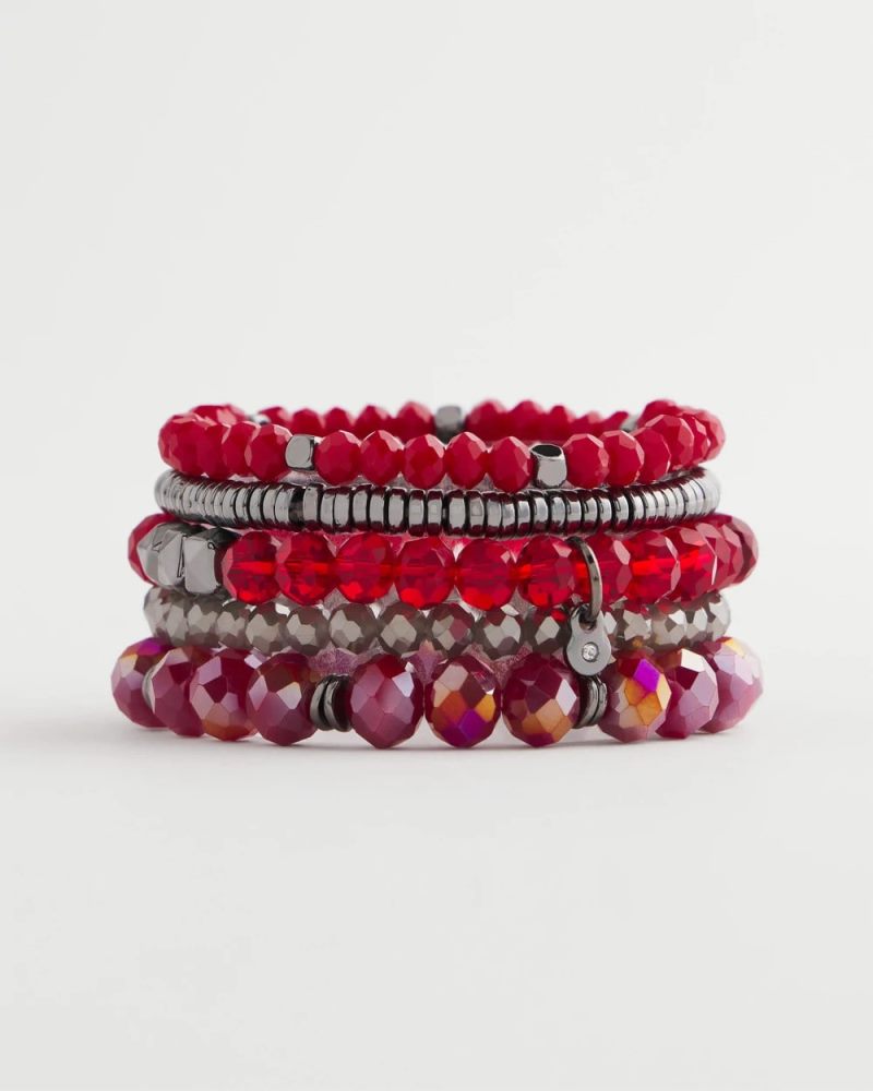 Chicos Red Stretch Set of Five Beaded Bracelets - RED