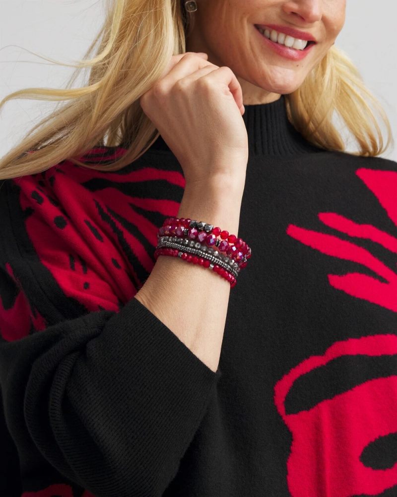 Chicos Red Stretch Set of Five Beaded Bracelets - RED