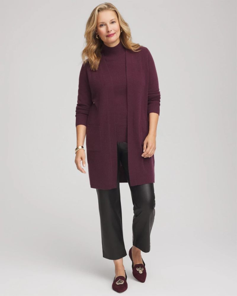 Chicos Cashmere Duster Cardigan - WINE