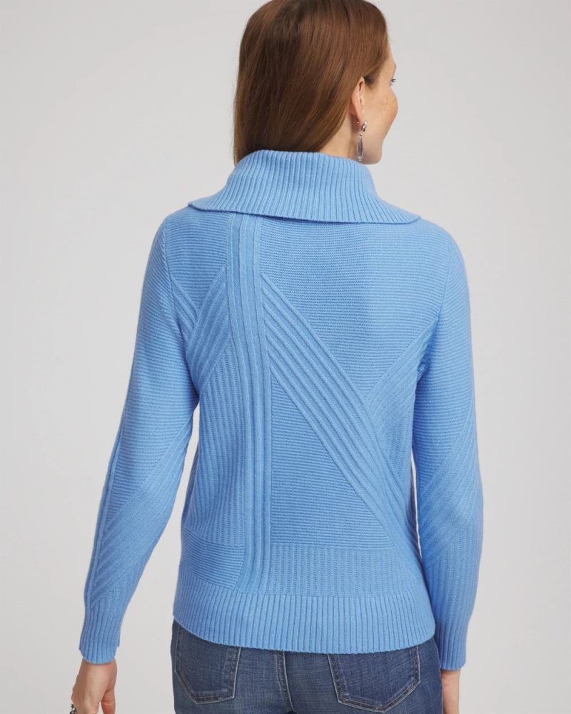 Chicos Ribbed Cowlneck Sweater - TIDAL BLUE