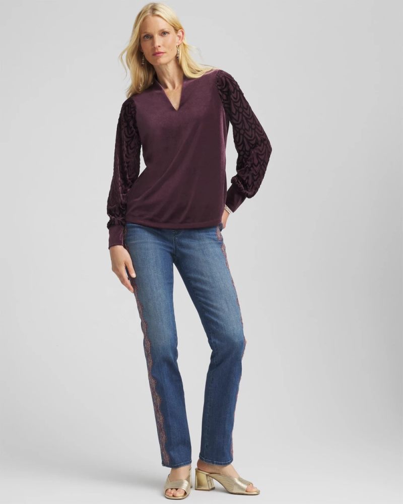 Chicos Art Deco Velvet Burnout Top - NIGHT BLOOM