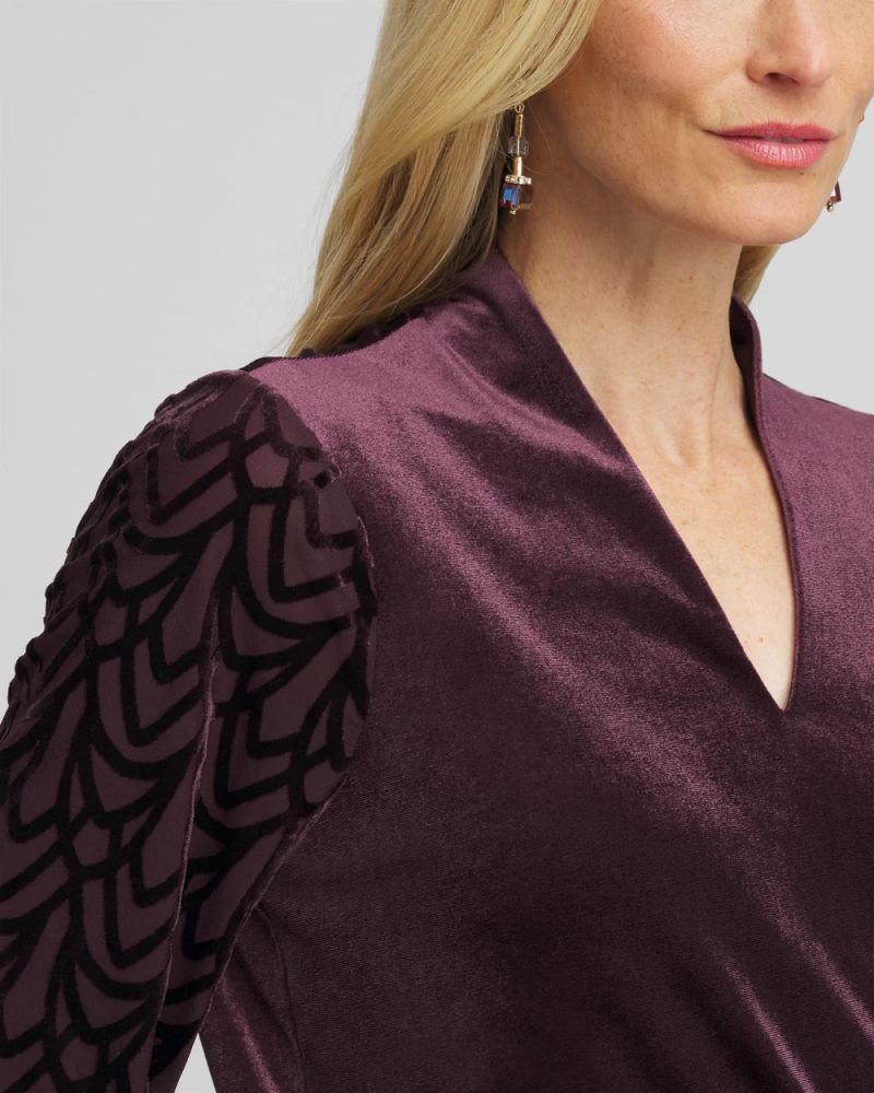 Chicos Art Deco Velvet Burnout Top - NIGHT BLOOM