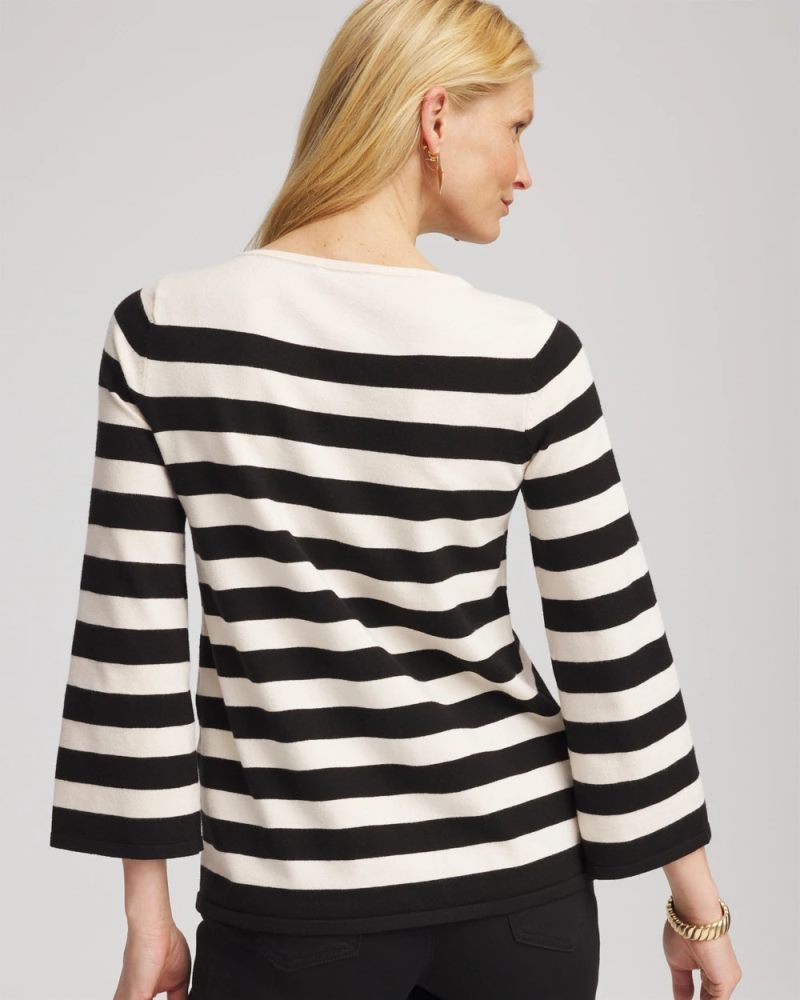 Chicos Striped V-Day Pullover - ENGLISH CREAM