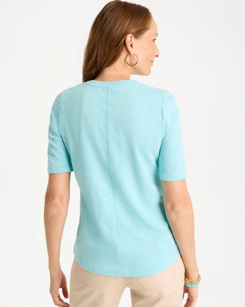 Chicos Cotton Slub V-Neck Tee - BONDI BLUE