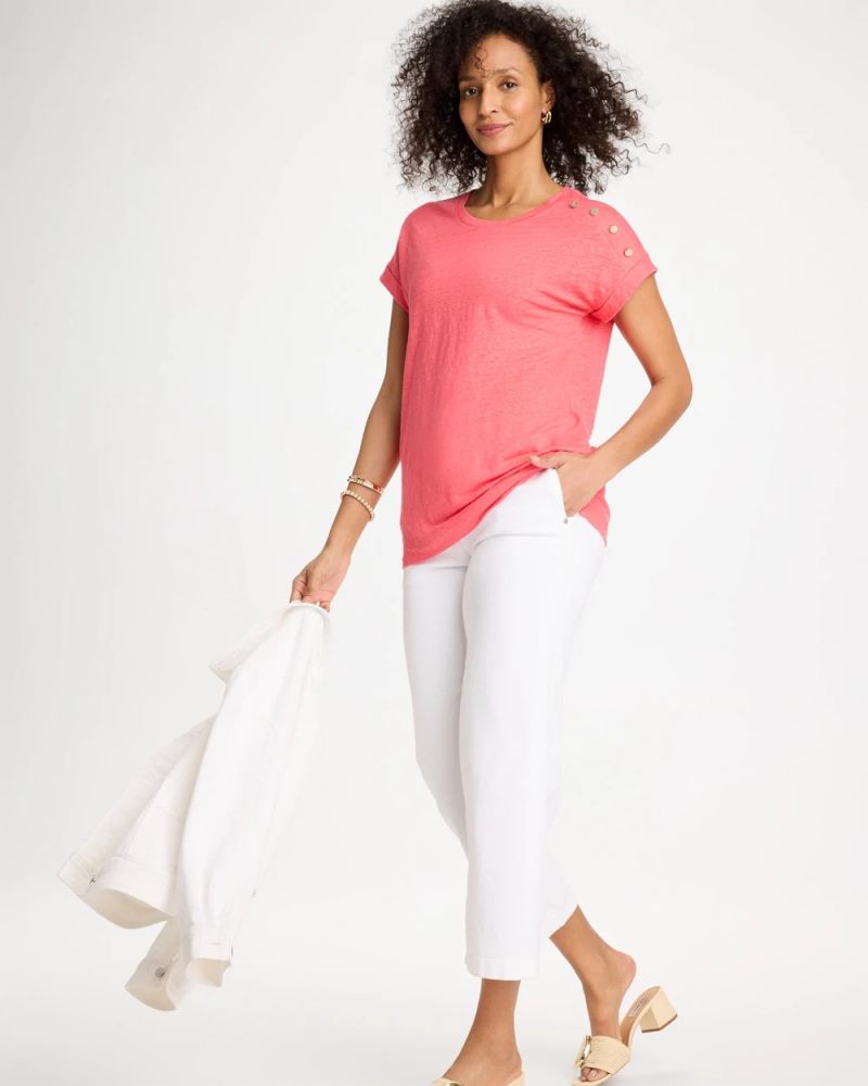 Chicos Linen Button Tunic - CALYPSO CORAL