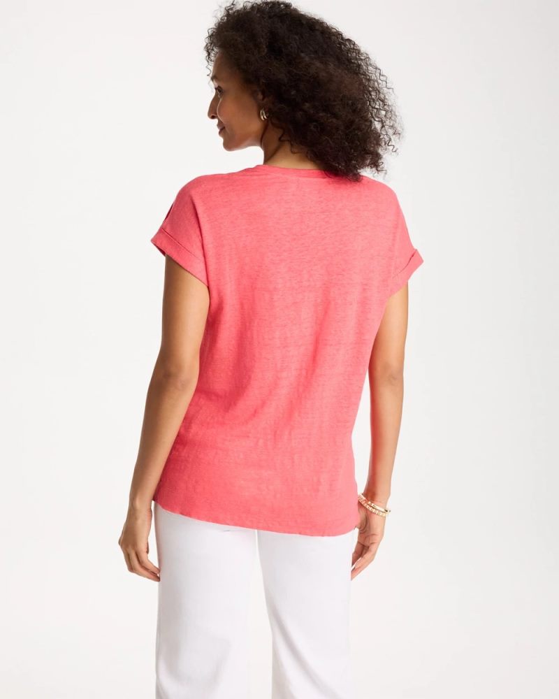 Chicos Linen Button Tunic - CALYPSO CORAL