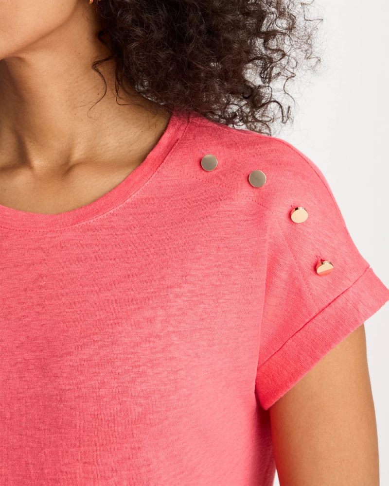 Chicos Linen Button Tunic - CALYPSO CORAL