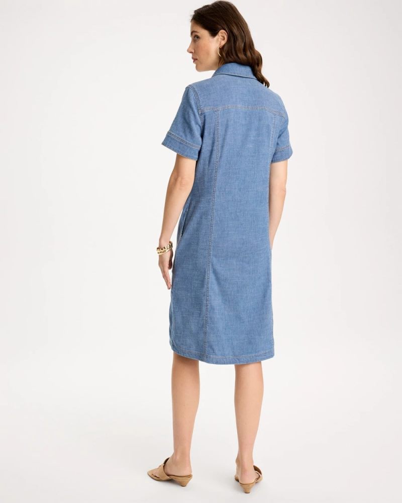 Chicos Soft-Stretch Hemp Denim Shirtdress - PALM ISLE INDIGO