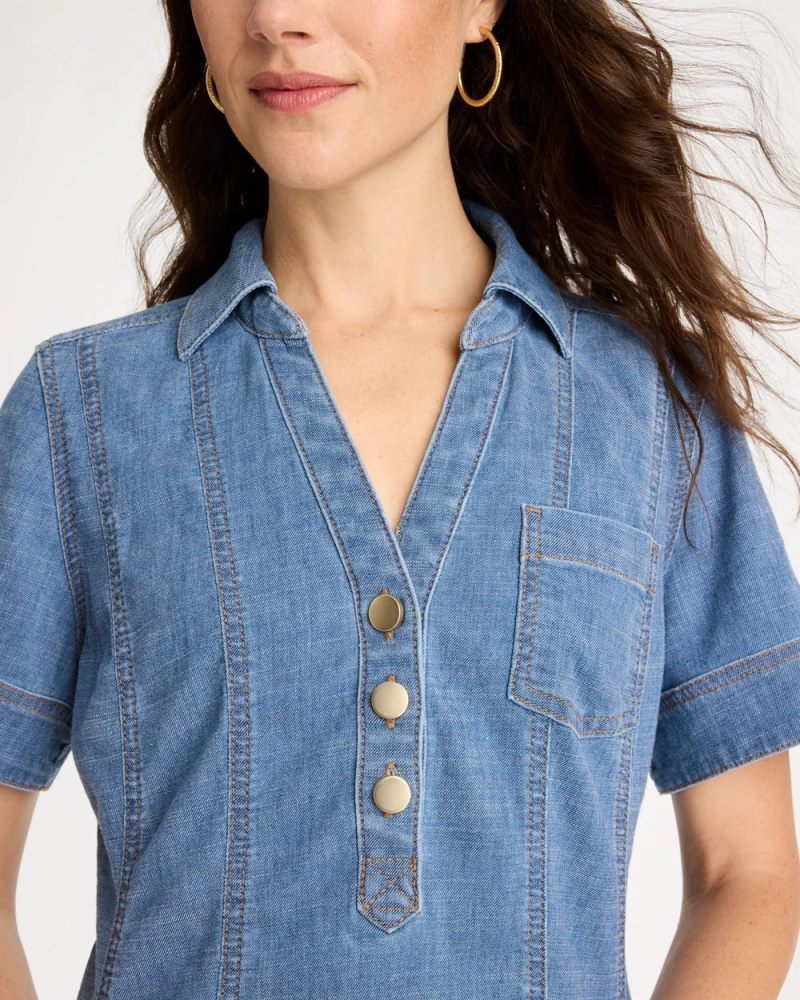 Chicos Soft-Stretch Hemp Denim Shirtdress - PALM ISLE INDIGO