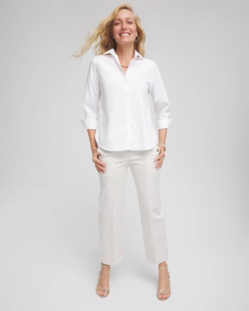 Chicos Emme Striped Sailor Straight Crops - ECRU