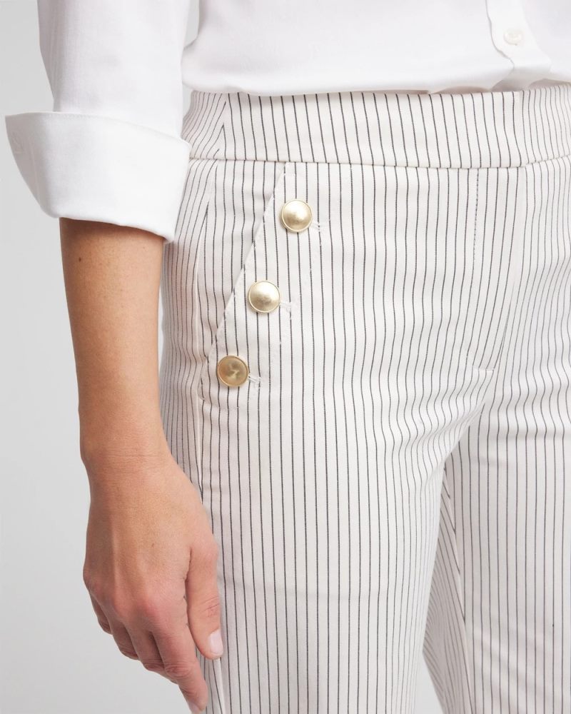 Chicos Emme Striped Sailor Straight Crops - ECRU