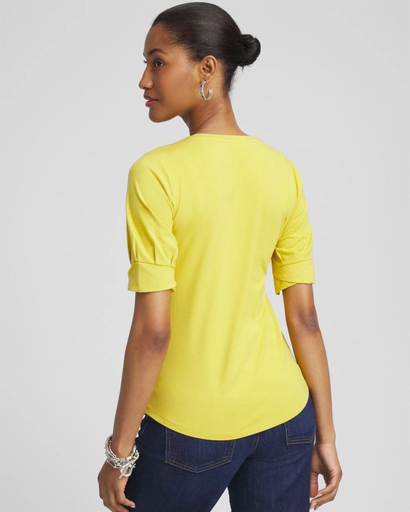 Chicos Touch of Cool™ Pleated Roll Cuff Tee - CITRON YELLOW