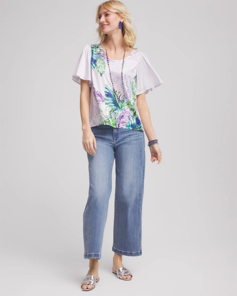 Chicos Flutter Sleeve Satin Top - VIOLET
